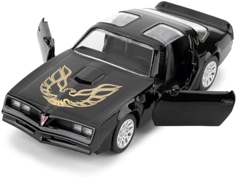 Pontiac Firebird Trans Am Toy Car, 1:36 Scale Diecast Pull Back Model Car, Doors Open, Collection Kids Toy for Aged 3 and up, Gift Black