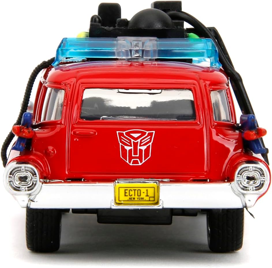 MinewardLabs Hollywood Rides Transformers x Ghostbusters Ecto-1 G1 Mashup - Die-cast Car with Opening Doors, 1:32 Scale, Ages 8+ (40th Anniversary Edition)