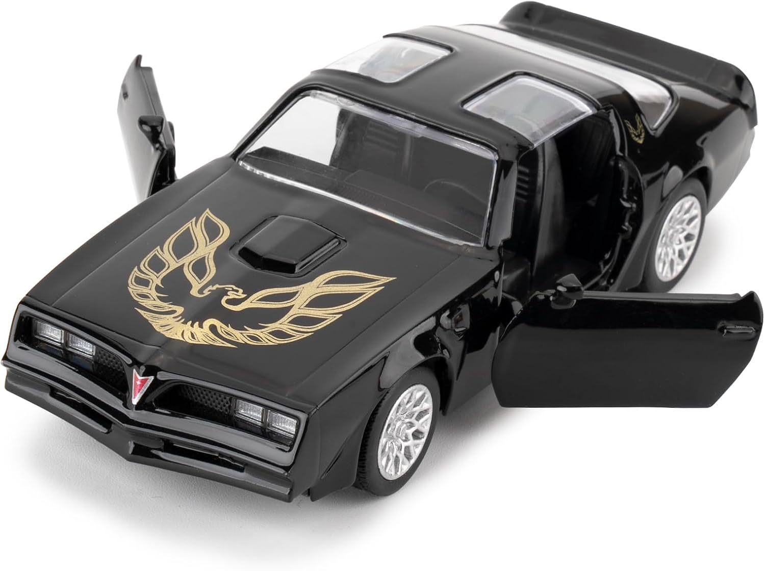Pontiac Firebird Trans Am Toy Car, 1:36 Scale Diecast Pull Back Model Car, Doors Open, Collection Kids Toy for Aged 3 and up, Gift Black