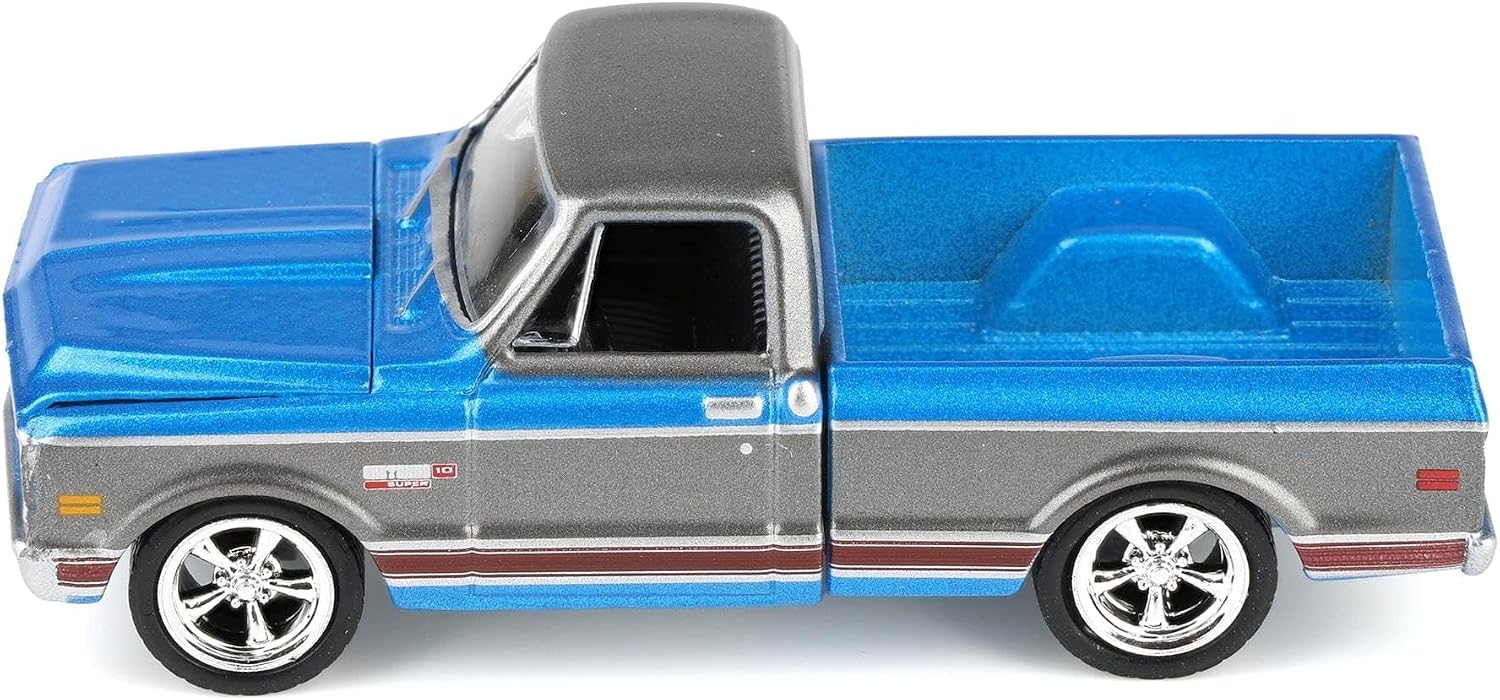 Greenlight 1/64 1972 Chevy C10 Cheyenne Short Bed Pickup Truck, Blue/Gray, Hobby Exclusive 30567