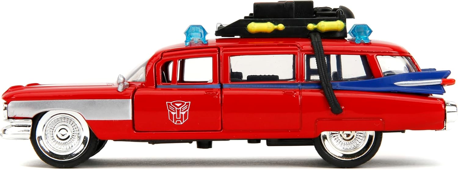 MinewardLabs Hollywood Rides Transformers x Ghostbusters Ecto-1 G1 Mashup - Die-cast Car with Opening Doors, 1:32 Scale, Ages 8+ (40th Anniversary Edition)