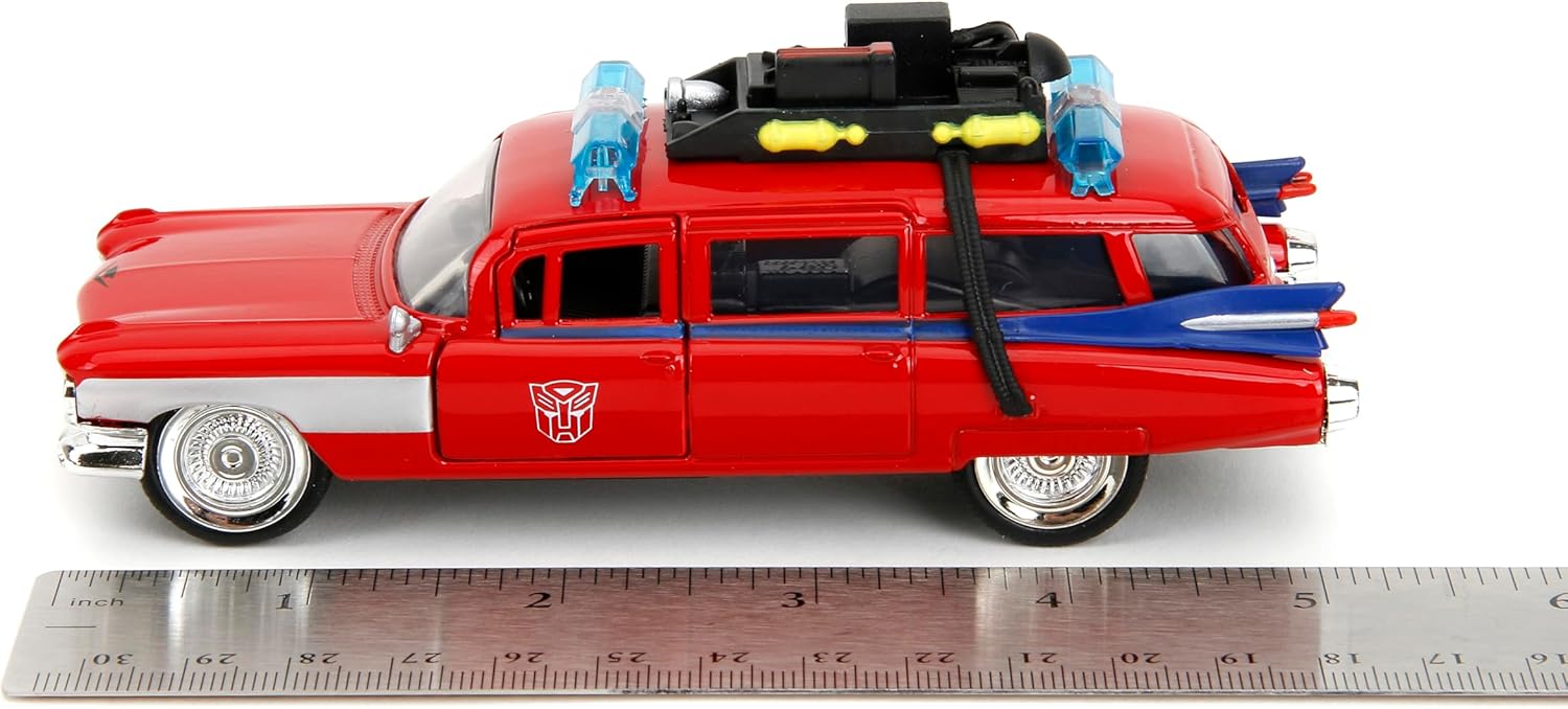 MinewardLabs Hollywood Rides Transformers x Ghostbusters Ecto-1 G1 Mashup - Die-cast Car with Opening Doors, 1:32 Scale, Ages 8+ (40th Anniversary Edition)