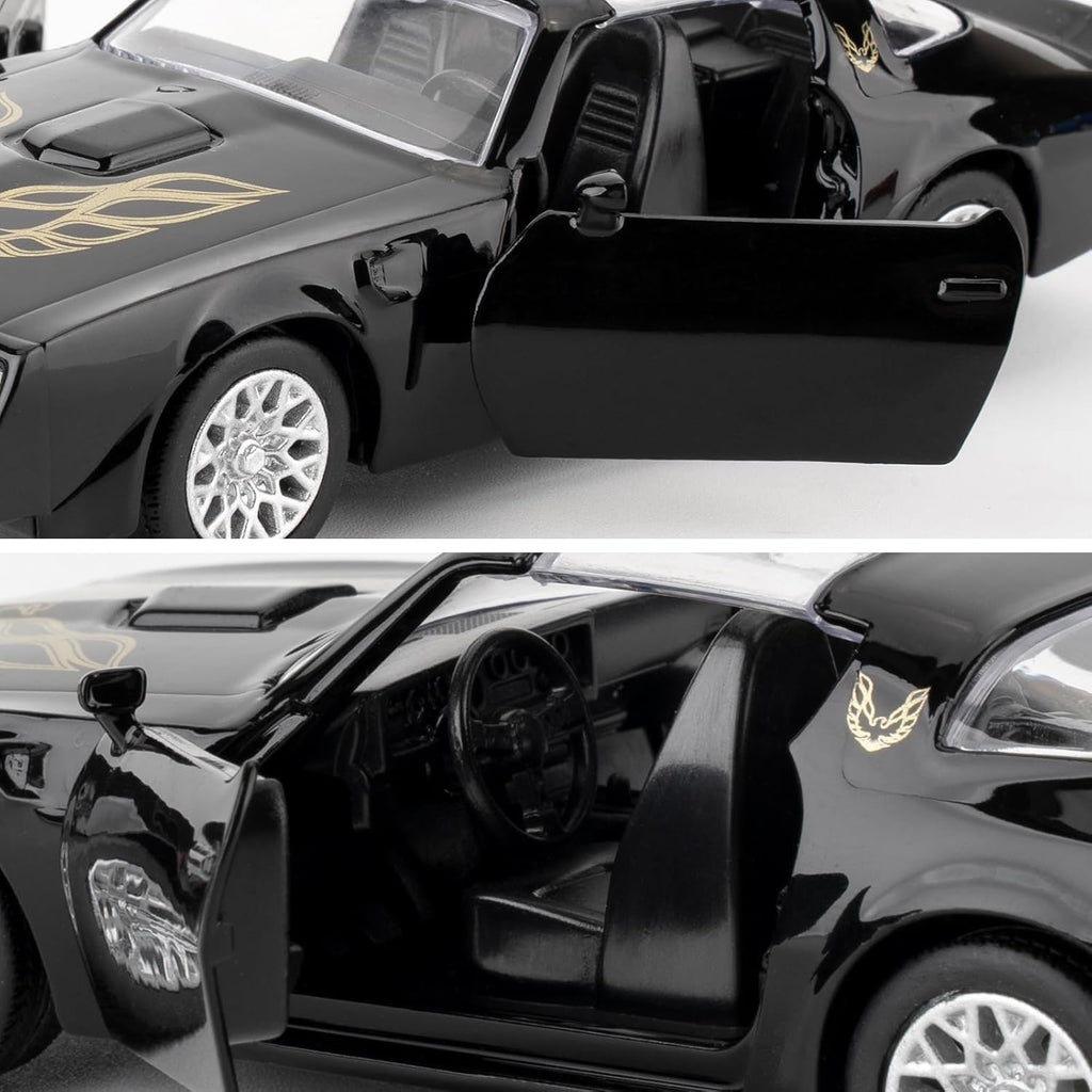 Pontiac Firebird Trans Am Toy Car, 1:36 Scale Diecast Pull Back Model Car, Doors Open, Collection Kids Toy for Aged 3 and up, Gift Black