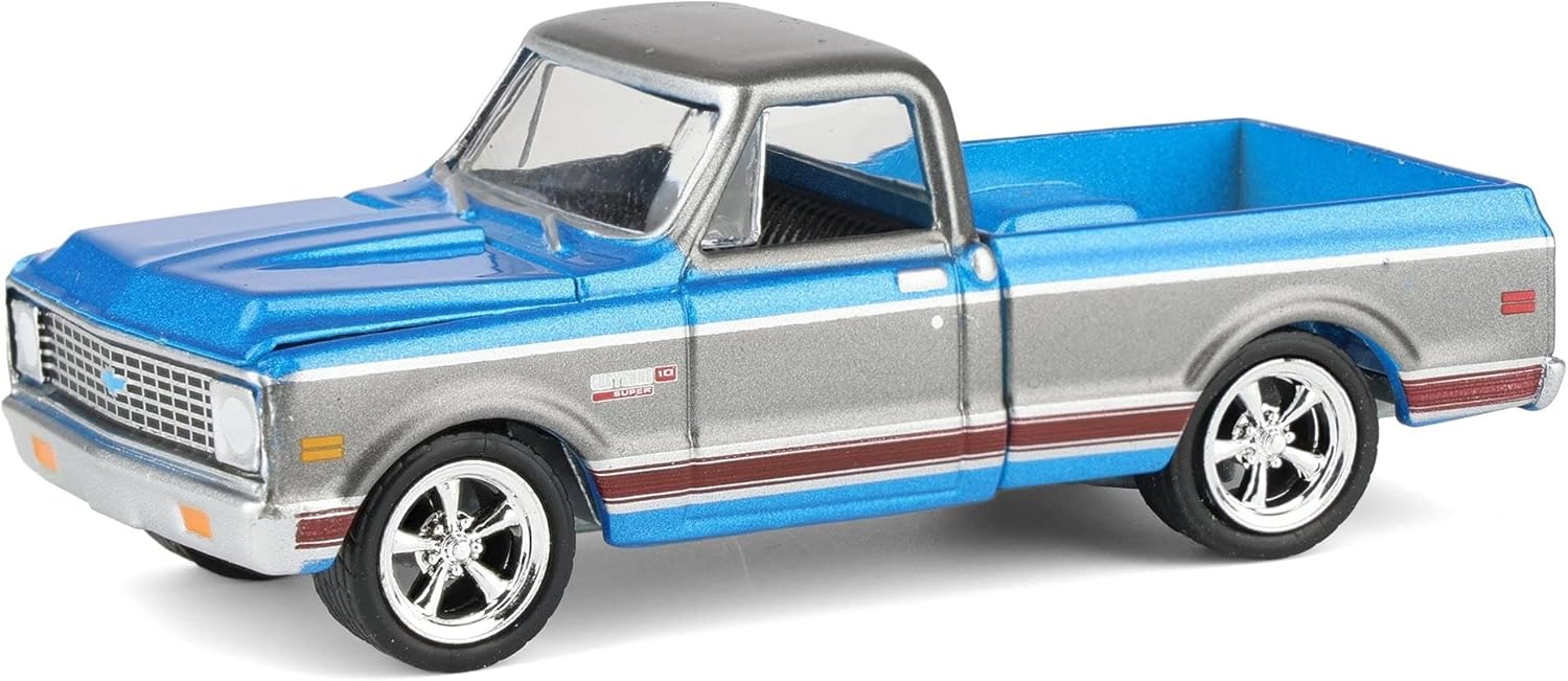 Greenlight 1/64 1972 Chevy C10 Cheyenne Short Bed Pickup Truck, Blue/Gray, Hobby Exclusive 30567