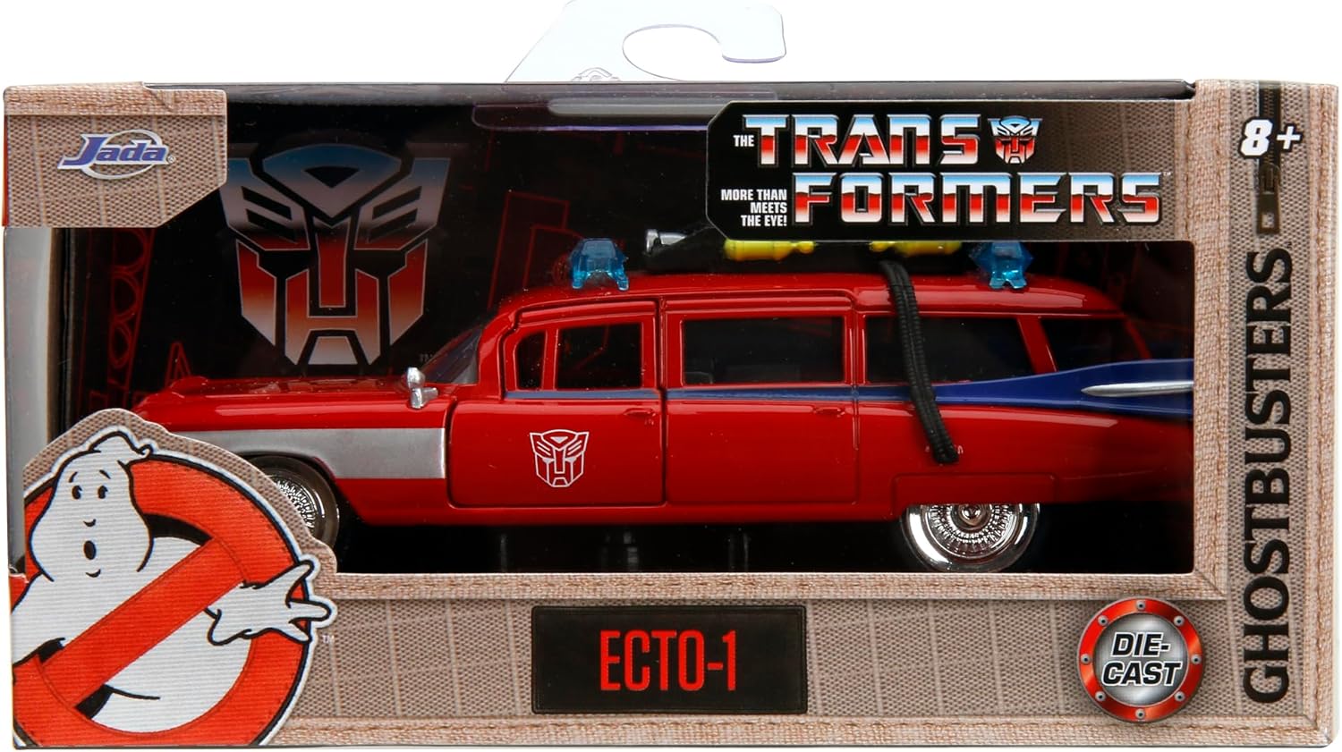MinewardLabs Hollywood Rides Transformers x Ghostbusters Ecto-1 G1 Mashup - Die-cast Car with Opening Doors, 1:32 Scale, Ages 8+ (40th Anniversary Edition)